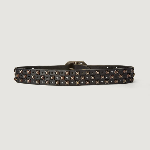 Style 011: Black belt with a repeating pattern of pyramid studs and hole punches
