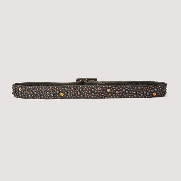 Style 016: The Galaxy Belt. Multi-sized studs & multi-colored stones on Black leather