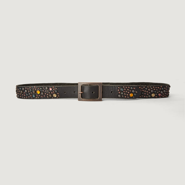 Style 016: The Galaxy Belt. Multi-sized studs & multi-colored stones on Black leather