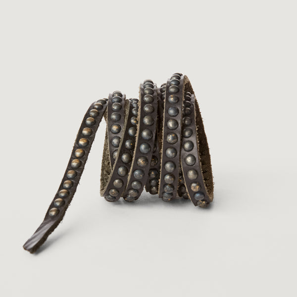 Style 020: Tie belt in Black leather with continuous, small round studding