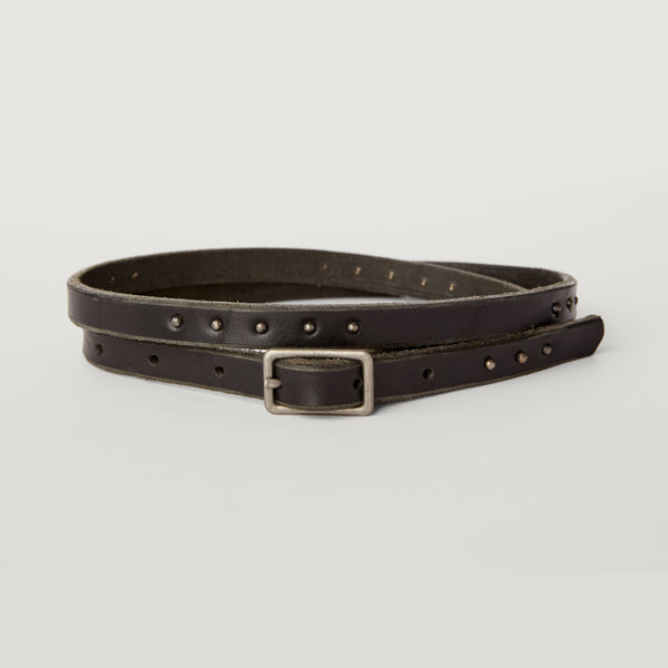 Style 021: Slim belt on Black leather with clusters of small studs