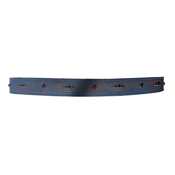V05: Vintage belt on royal blue with red stones