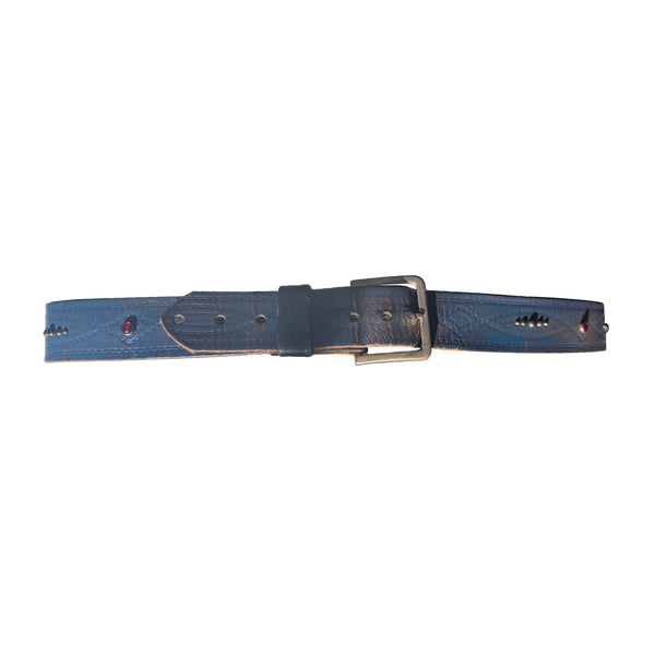 V05: Vintage belt on royal blue with red stones