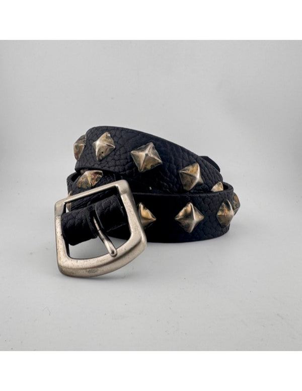 Vintage 08: Textured black belt with large pyramid studs. Size 34 only.