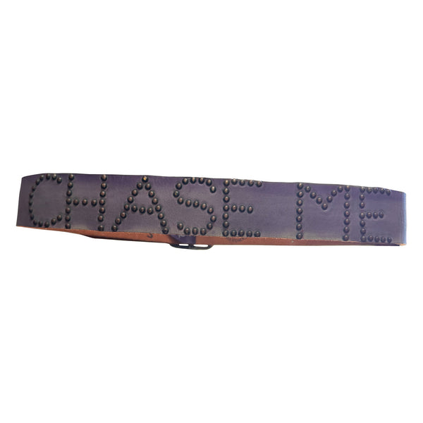V19: Purple vintage "CHASE ME" belt with opal stones