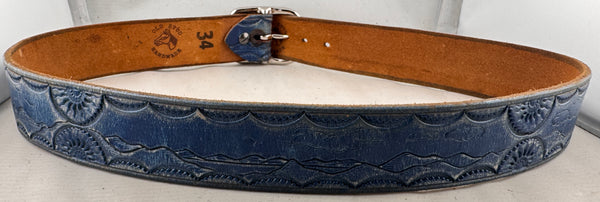Vintage Belt 23: Blue belt with tooled edges. Size 35 only.
