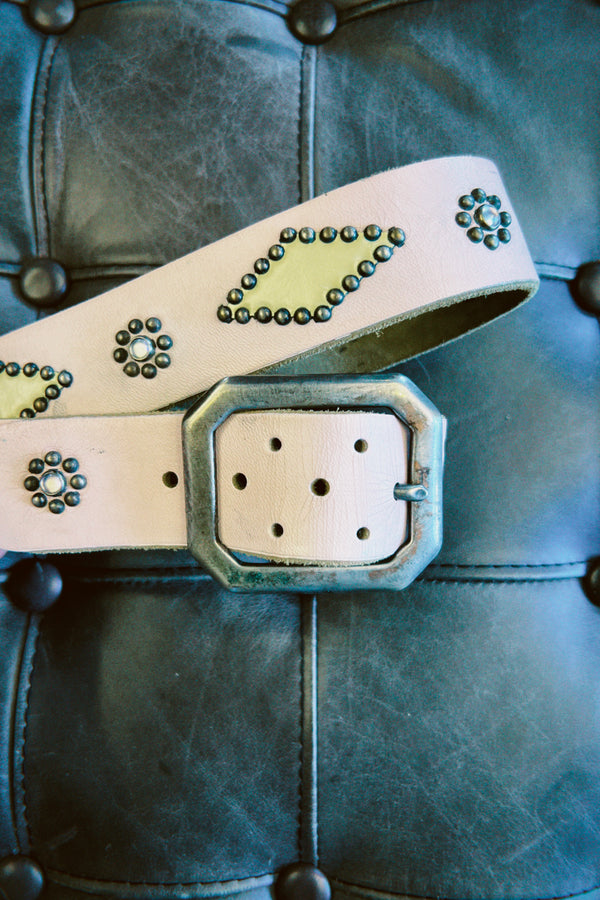 Vintage Belt SV-303. Pink Leather with Yellow Inserts, Size 36 Only.