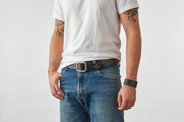 Style 004: Rocker-meets-Western studding on a Black leather belt